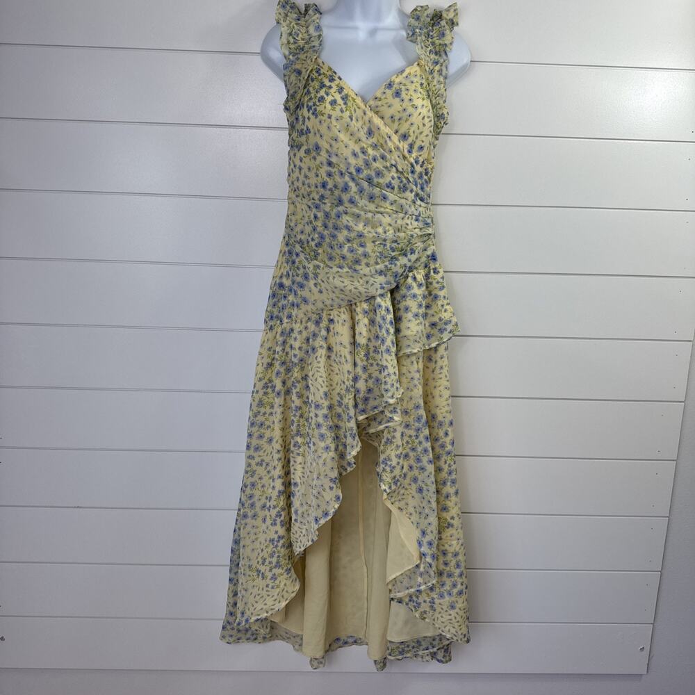 Abercrombie & Fitch Yellow Floral Ruffle Wrap Dress